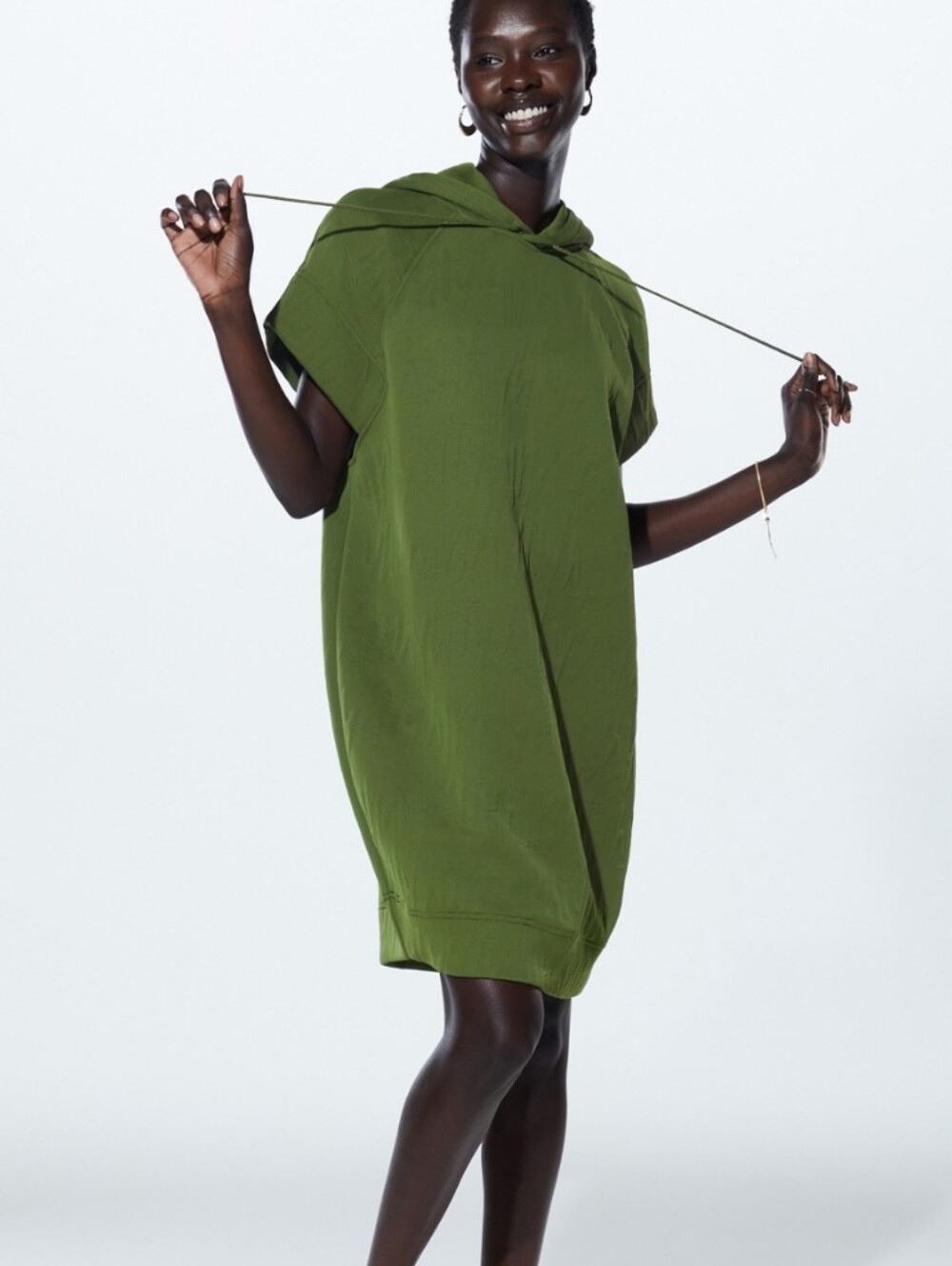 YITTY Olive Green Hooded Midi Dress